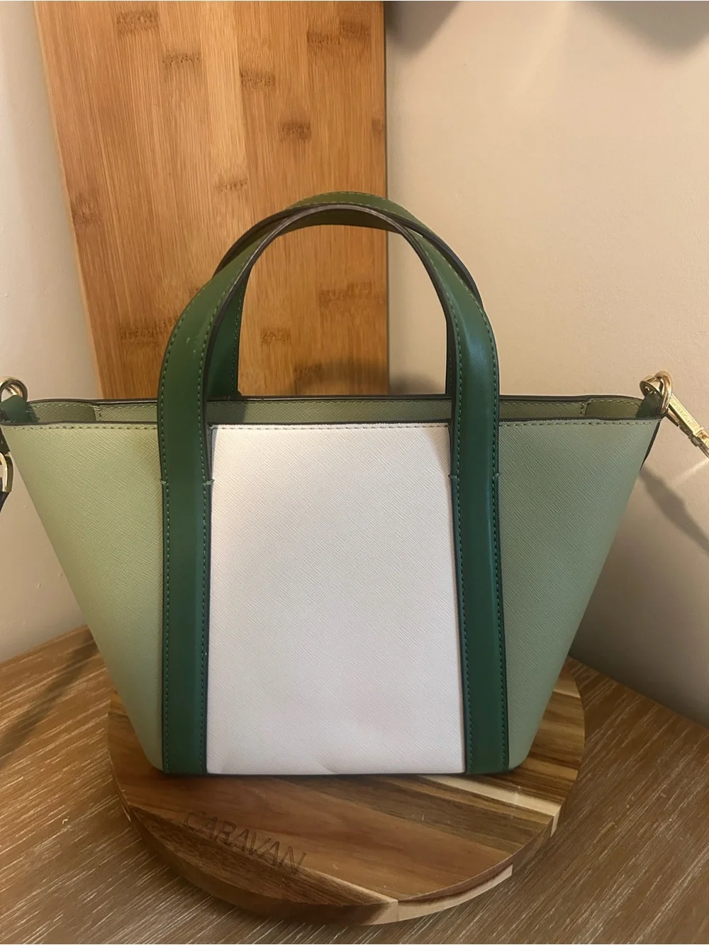 Michael Kors Green & White Colorblock Top-Handle Tote - Picture 2 of 7